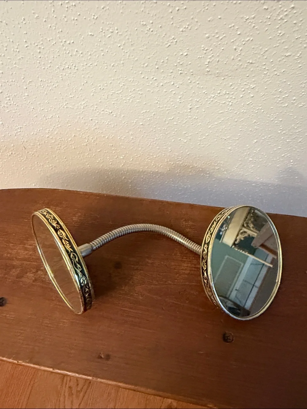 Vintage-Style Brass Finish Gooseneck Double Vanity Mirror with Cream Base